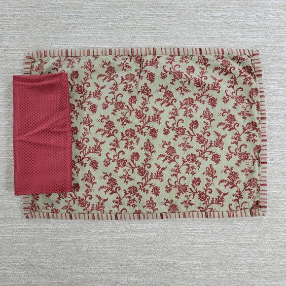 Arhaus Damask Floral Placemats Napkins Red Tan  Cotton Set of 4 - Picture 3 of 16